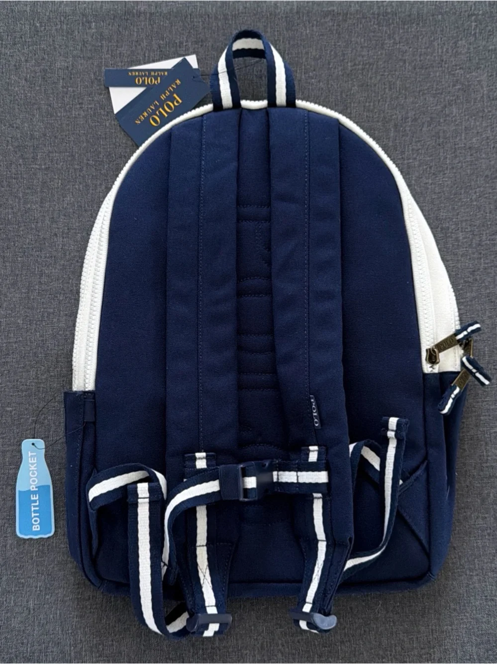 Polo Ralph Lauren Blue/White Varsity Canvas Embroidered Backpack New With Tags